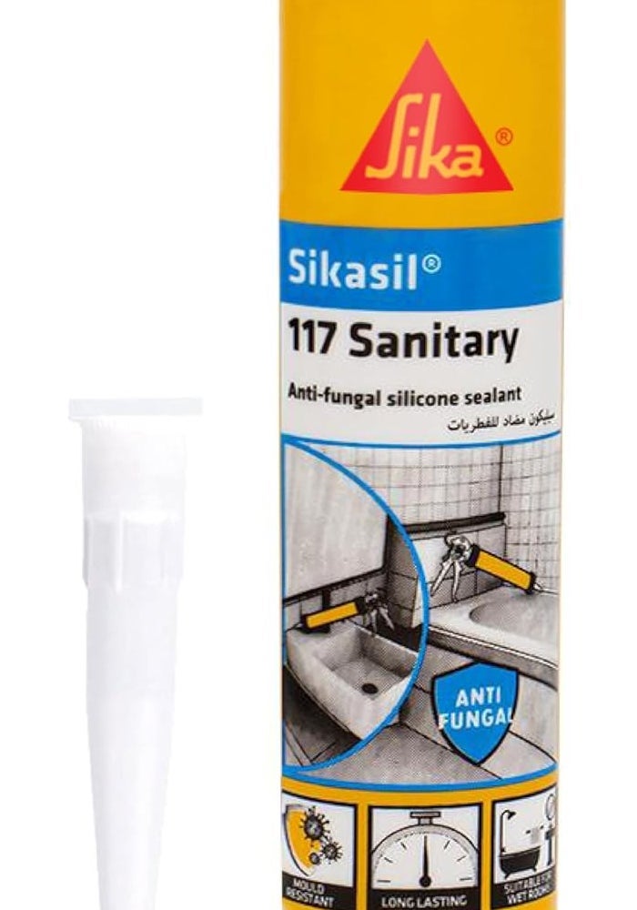 SIKA Sikasil-117 Sanitary Anti-Fungal Silicone Sealant - 280ml Transparent Cartridge - Image 1